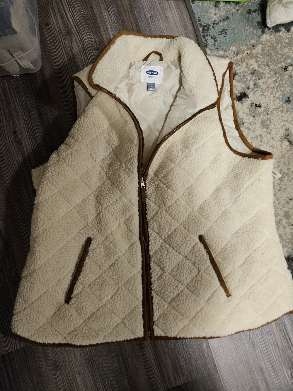 Old Navy Cream Sherpa Vest with Brown Trim